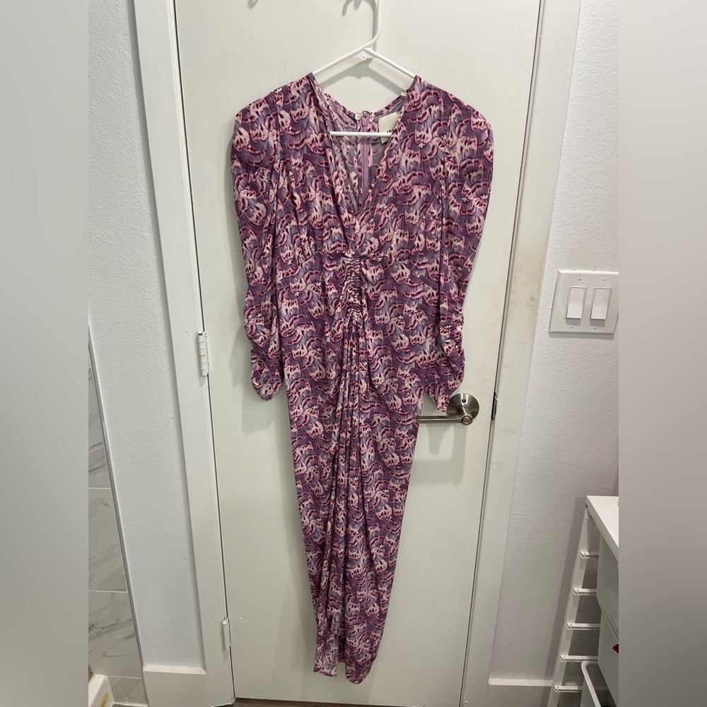 Isabel Marant Albini Silk Blend Midi Dress Pink Purple Print Size 36